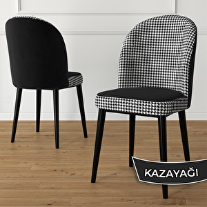 Kaze Serisi 2 Adet Kazayağı Desen 1. Sınıf Babyface Kumaş Siyah Metal İskeletli Yemek Odası Sandalyesi Kaz Ayağı