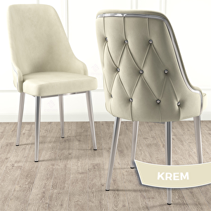 Krax Serisi 6 Adet Krem 1.sınıf Babyface Kumaş Gümüş Metal Ayaklı Yemek Odası Sandalyesi Krem