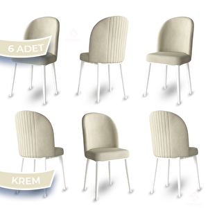 Aste Serisi 6 Adet Krem 1. Sınıf Babyface Kumaş Metal Beyaz İskeletli Yemek Odası Sandalyesi Krem