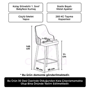 Enox Serisi 1 Adet Krem 1. Sınıf Babyface Kumaş Beyaz Metal Ayaklı Bar Sandalyesi Krem