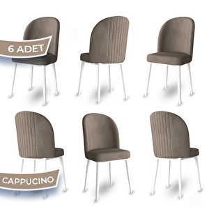 Aste Serisi 6 Adet Cappucino 1. Sınıf Babyface Kumaş Metal Beyaz İskeletli Yemek Odası Sandalyesi Cappucino