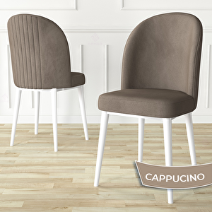 Aste Serisi 6 Adet Cappucino 1. Sınıf Babyface Kumaş Metal Beyaz İskeletli Yemek Odası Sandalyesi Cappucino