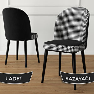 Kaze Serisi 1 Adet Kazayağı Desen 1. Sınıf Babyface Kumaş Siyah Metal İskeletli Yemek Odası Sandalyesi Kaz Ayağı