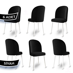 Aste Serisi 6 Adet Siyah 1. Sınıf Babyface Kumaş Metal Beyaz İskeletli Yemek Odası Sandalyesi Siyah