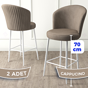 Fora Serisi 2 Adet Cappucino 1. Sınıf Babyface Kumaş Beyaz Metal Ayaklı Bar Sandalyesi Cappucino