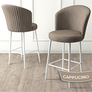 Fora Serisi 2 Adet Cappucino 1. Sınıf Babyface Kumaş Beyaz Metal Ayaklı Bar Sandalyesi Cappucino