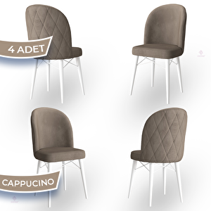 Bika Serisi 4 Adet Cappucino 1. Sınıf Babyface Kumaş Beyaz Gürgen Ayaklı Yemek Odası Sandalyesi Cappucino