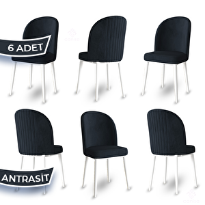 Aste Serisi 6 Adet Antrasit 1. Sınıf Babyface Kumaş Metal Beyaz İskeletli Yemek Odası Sandalyesi Antrasit