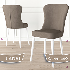 Tita Serisi 1 Adet Cappucino 1. Sınıf Babyface Kumaş Metal Beyaz Ayaklı Yemek Odası Sandalyesi Cappucino