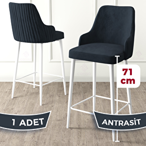 Enox Serisi 1 Adet Antrasit 1. Sınıf Babyface Kumaş Beyaz Metal Ayaklı Bar Sandalyesi Antrasit