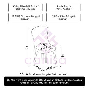 Tita Serisi 1 Adet Siyah 1. Sınıf Babyface Kumaş Metal Beyaz Ayaklı Yemek Odası Sandalyesi Siyah