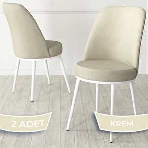 Jaxe Serisi 2 Adet Krem 1. Sınıf Babyface Kumaş Metal Beyaz İskeletli Yemek Odası Sandalyesi Krem