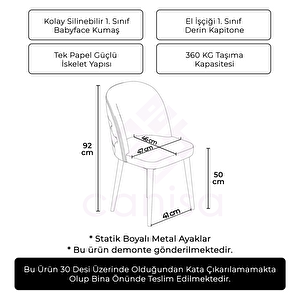 Kage Serisi 2 Adet Cappucino 1. Sınıf Babyface Kumaş Kapitoneli Beyaz Metal Ayaklı Yemek Odası Sandalyesi Cappucino