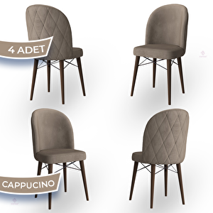 Bika Serisi 4 Adet Cappucino 1. Sınıf Babyface Kumaş Ceviz Gürgen Ayaklı Yemek Odası Sandalyesi Cappucino