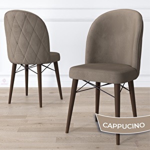 Bika Serisi 4 Adet Cappucino 1. Sınıf Babyface Kumaş Ceviz Gürgen Ayaklı Yemek Odası Sandalyesi Cappucino