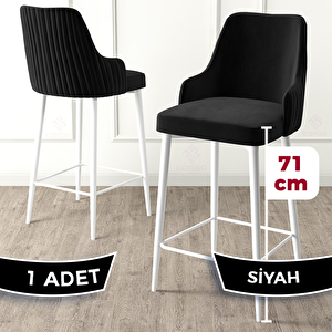 Enox Serisi 1 Adet Siyah 1. Sınıf Babyface Kumaş Beyaz Metal Ayaklı Bar Sandalyesi Siyah