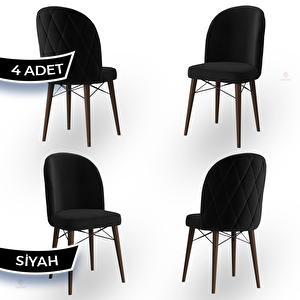 Bika Serisi 4 Adet Siyah 1. Sınıf Babyface Kumaş Ceviz Gürgen Ayaklı Yemek Odası Sandalyesi Siyah
