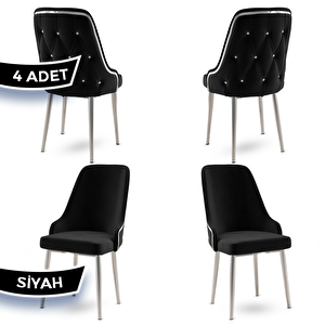 Krax Serisi 4 Adet Siyah 1.sınıf Babyface Kumaş Gümüş Metal Ayaklı Yemek Odası Sandalyesi Siyah
