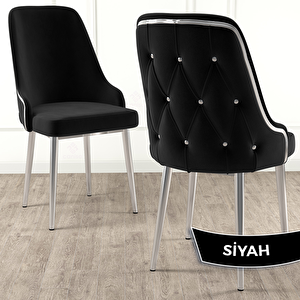 Krax Serisi 4 Adet Siyah 1.sınıf Babyface Kumaş Gümüş Metal Ayaklı Yemek Odası Sandalyesi Siyah