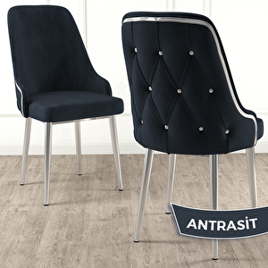 Krax Serisi 4 Adet Antrasit 1.sınıf Babyface Kumaş Gümüş Metal Ayaklı Yemek Odası Sandalyesi Antrasit