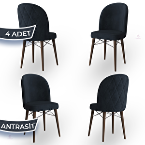Bika Serisi 4 Adet Antrasit 1. Sınıf Babyface Kumaş Ceviz Gürgen Ayaklı Yemek Odası Sandalyesi Antrasit