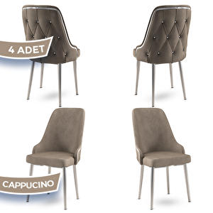 Krax Serisi 4 Adet Cappucino 1.sınıf Babyface Kumaş Gümüş Metal Ayaklı Yemek Odası Sandalyesi Cappucino