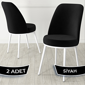 Jaxe Serisi 2 Adet Siyah 1. Sınıf Babyface Kumaş Metal Beyaz İskeletli Yemek Odası Sandalyesi Siyah