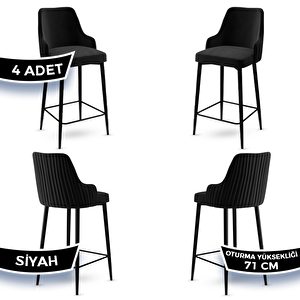 Enox Serisi 4 Adet Siyah 1. Sınıf Babyface Kumaş Siyah Metal Ayaklı Bar Sandalyesi