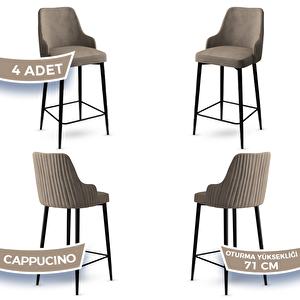 Enox Serisi 4 Adet Cappucino 1. Sınıf Babyface Kumaş Siyah Metal Ayaklı Bar Sandalyesi Cappucino