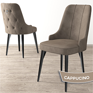 Newa Serisi 6 Adet Cappucino 1.sınıf Babyface Kumaş Siyah Metal Ayaklı Gümüş Halkalı Sandalye Cappucino