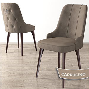 Newa Serisi 6 Adet Cappucino 1.sınıf Babyface Kumaş Kahve Metal Ayaklı Gümüş Halkalı Sandalye Cappucino