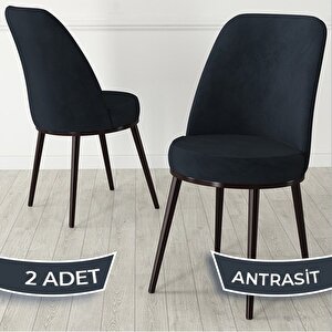 Jaxe Serisi 2 Adet Antrasit 1. Sınıf Babyface Kumaş Metal Kahverengi İskeletli Yemek Odası Sandalyesi Antrasit
