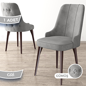 Newa Serisi 1 Adet Gri 1.sınıf Babyface Kumaş Kahve Metal Ayaklı Gümüş Halkalı Sandalye Gri