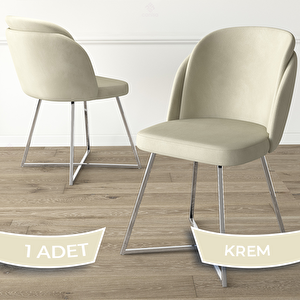 Pape Serisi 1 Adet Krem 1. Sınıf Babyface Kumaş Çift Papel Gümüş Metal Ayaklı Yemek Odası Sandalyesi Krem