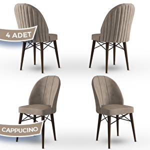Jena Serisi 4 Adet Cappucino 1.sınıf Babyface Kumaş Kahve Gürgen Ayaklı Yemek Odası Sandalyesi Cappucino