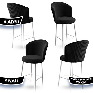 Fora Serisi 4 Adet Siyah 1. Sınıf Babyface Kumaş Beyaz Metal Ayaklı Bar Sandalyesi Siyah