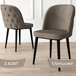 Kage Serisi 2 Adet Cappucino 1. Sınıf Babyface Kumaş Kapitoneli Siyah Metal Ayaklı Yemek Odası Sandalyesi Cappucino
