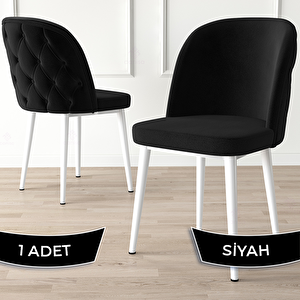 Kage Serisi 1 Adet Siyah 1. Sınıf Babyface Kumaş Kapitoneli Beyaz Metal Ayaklı Yemek Odası Sandalyesi Siyah