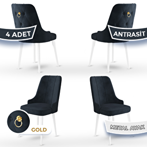 Newa Serisi 4 Adet Antrasit 1.sınıf Babyface Kumaş Kahve Metal Ayaklı Gold Halkalı Sandalye Antrasit