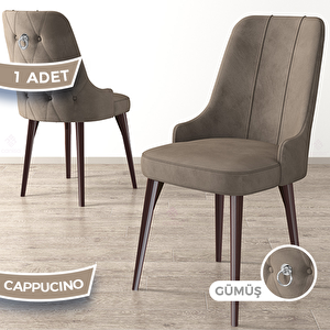 Newa Serisi 1 Adet Cappucino 1.sınıf Babyface Kumaş Kahve Metal Ayaklı Gümüş Halkalı Sandalye Cappucino