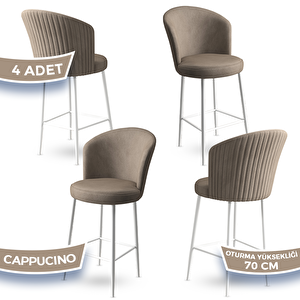 Fora Serisi 4 Adet Cappucino 1. Sınıf Babyface Kumaş Beyaz Metal Ayaklı Bar Sandalyesi Cappucino