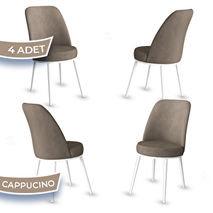 Jaxe Serisi 4 Adet Cappucino 1. Sınıf Babyface Kumaş Metal Beyaz İskeletli Yemek Odası Sandalyesi Cappucino