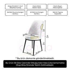 Jaxe Serisi 4 Adet Cappucino 1. Sınıf Babyface Kumaş Metal Beyaz İskeletli Yemek Odası Sandalyesi Cappucino
