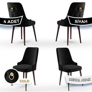 Newa Serisi 4 Adet Siyah 1.sınıf Babyface Kumaş Kahve Metal Ayaklı Gold Halkalı Sandalye