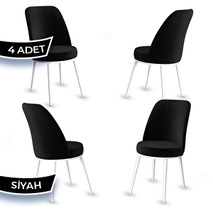 Jaxe Serisi 4 Adet Siyah 1. Sınıf Babyface Kumaş Metal Beyaz İskeletli Yemek Odası Sandalyesi Siyah