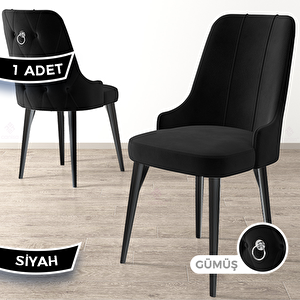 Newa Serisi 1 Adet Siyah 1.sınıf Babyface Kumaş Siyah Metal Ayaklı Gümüş Halkalı Sandalye Siyah