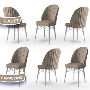 Jena Serisi 6 Adet Cappucino 1.sınıf Babyface Kumaş Beyaz Gürgen Ayaklı Yemek Odası Sandalyesi Cappucino