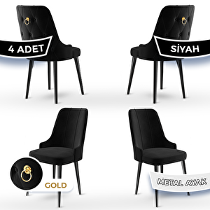 Newa Serisi 4 Adet Siyah 1.sınıf Babyface Kumaş Siyah Metal Ayaklı Gold Halkalı Sandalye Siyah
