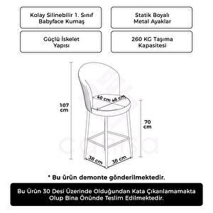 Fora Serisi 1 Adet Gri 1. Sınıf Babyface Kumaş Siyah Metal Ayaklı Bar Sandalyesi Gri