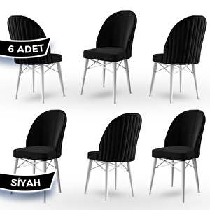 Jena Serisi 6 Adet Siyah 1.sınıf Babyface Kumaş Beyaz Gürgen Ayaklı Yemek Odası Sandalyesi Siyah